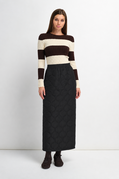 Quilted Puff Skirt-Black