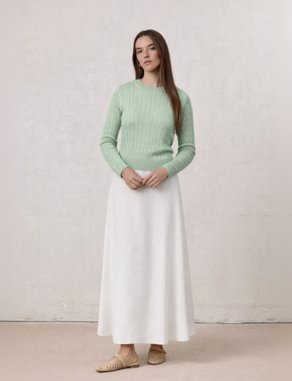 Crew Neck Cable Sweater-Mint