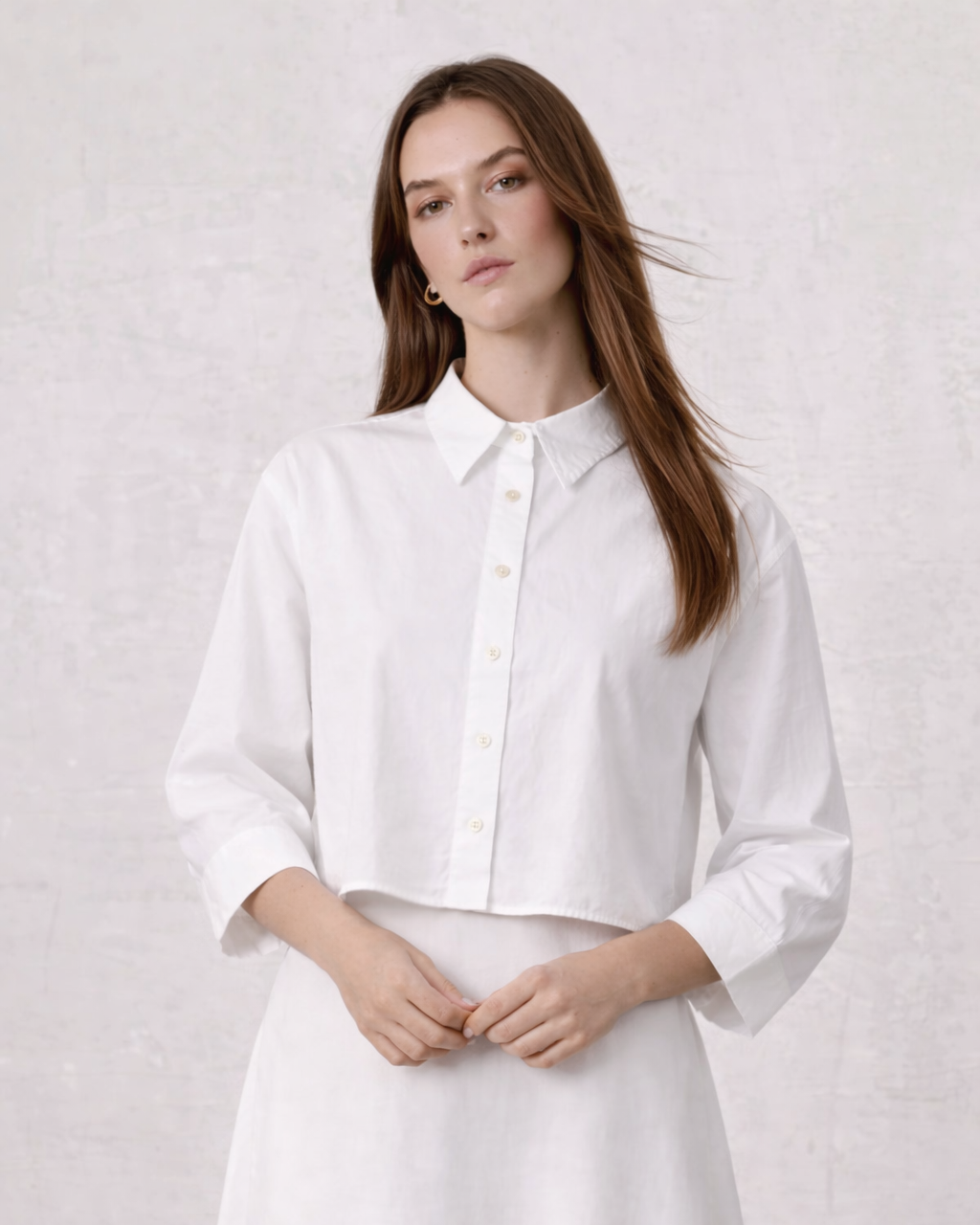 Boxy Dolman Sleeve Crinkle Blouse-White