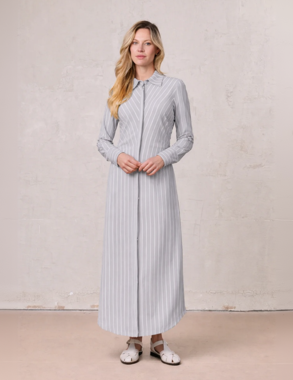 Side Shirred T-shirt Dress-Tan/White