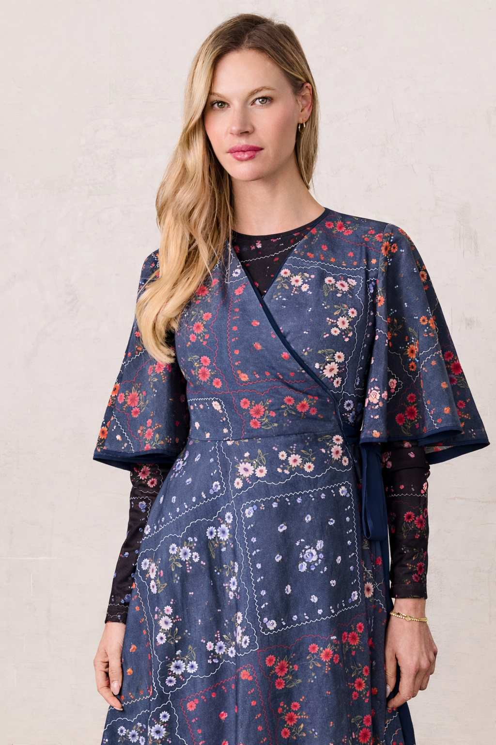 Crew Neck Printed Mesh Top-Colored Floral