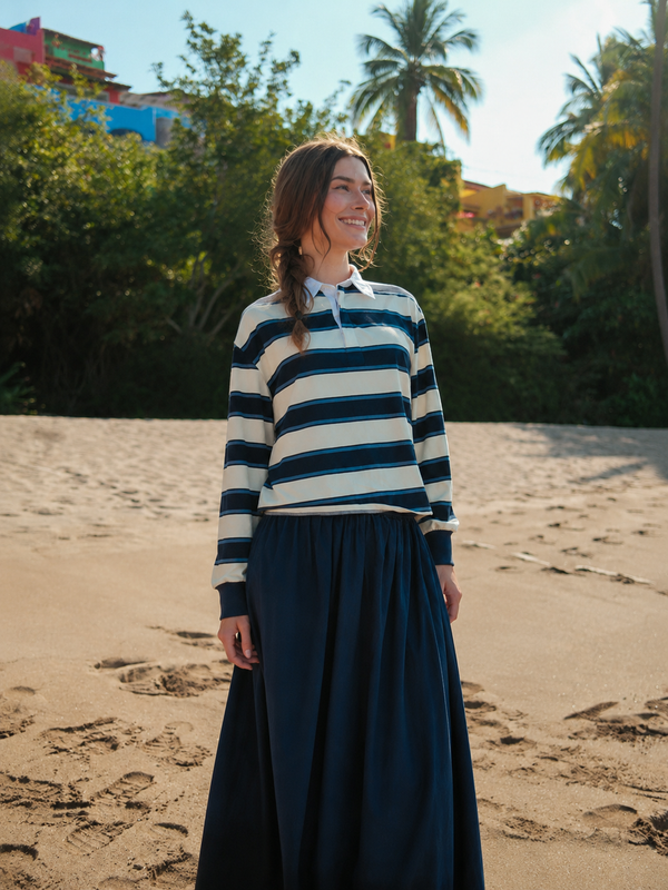 Wide Stripe Rugby T-Shirt-Navy Stripe