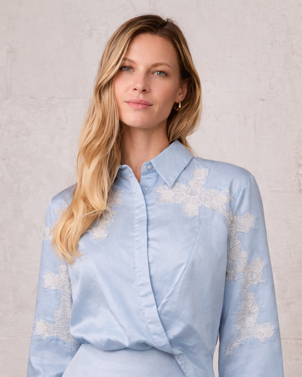 Lace Cutout Cotton Crossover Top-Light Blue