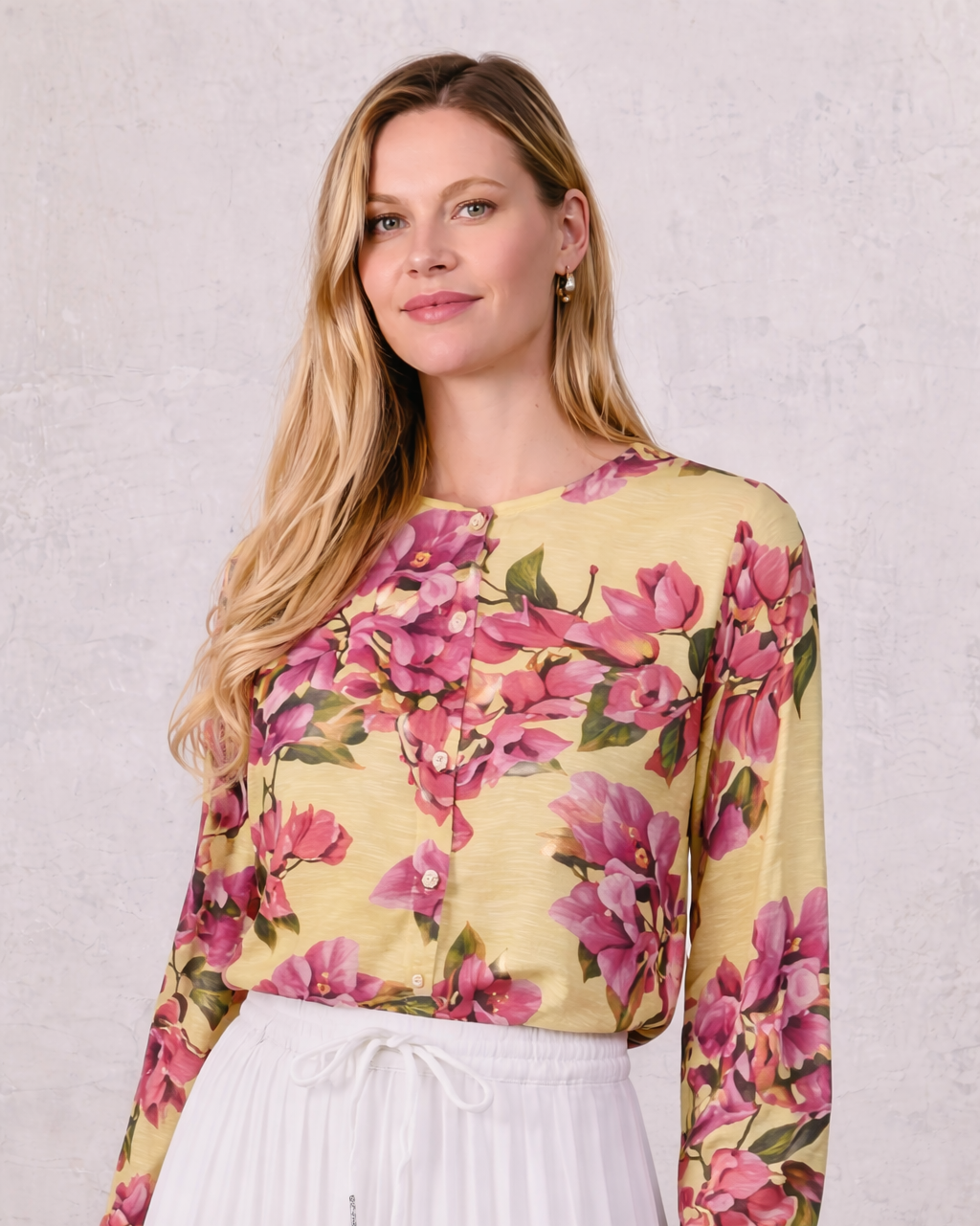 Puff Sleeve Button Down Blouse-Bold Flowers