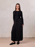 Chiffon Drop Waist Pleat Skirt-Black