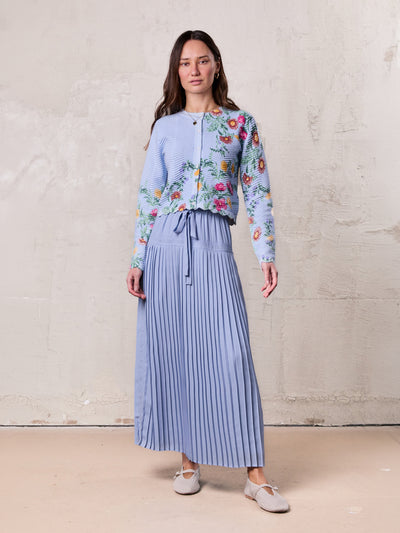 Chiffon Drop Waist Pleat Skirt-Light Blue