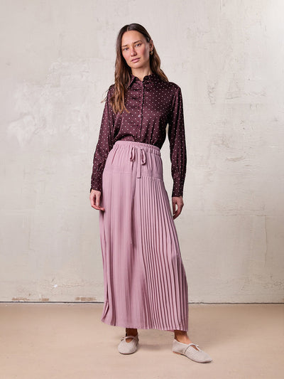 Chiffon Drop Waist Pleat Skirt-Mauve