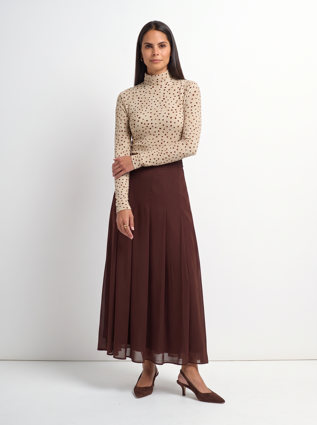 Chiffon Stitched Down Pleated Skirt - Brown