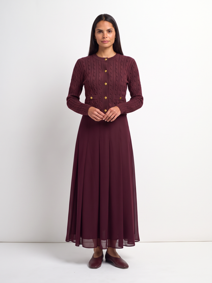 Chiffon Stitched Down Pleated Skirt - Burgundy
