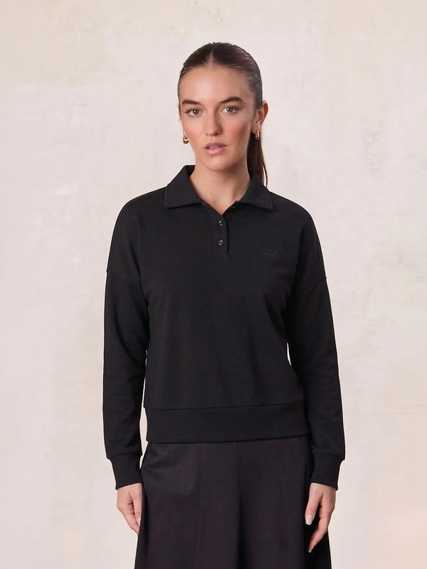 Collared Bomber Tee-Black
