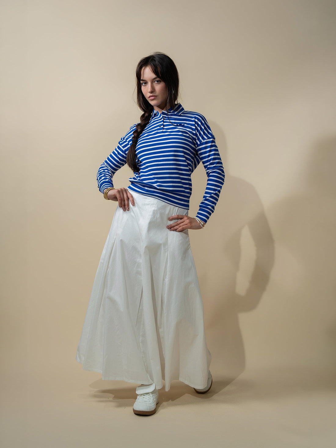 Collared Bomber Tee-Cobalt/White