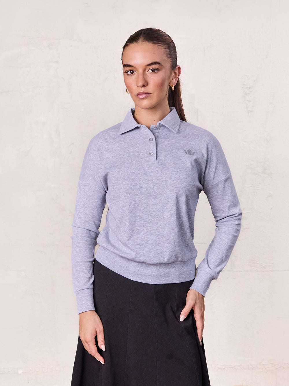 Collared Bomber Tee-Heathered Grey
