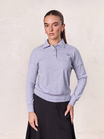 Collared Bomber Tee-Heathered Grey