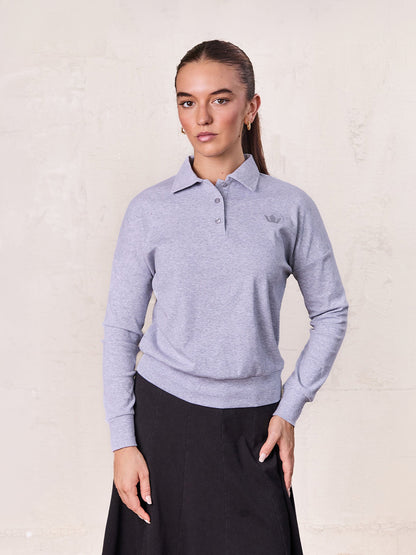 Collared Bomber Tee-Heathered Grey