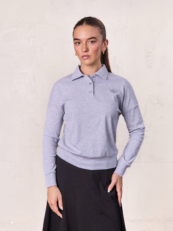 Collared Bomber Tee-Heathered Grey