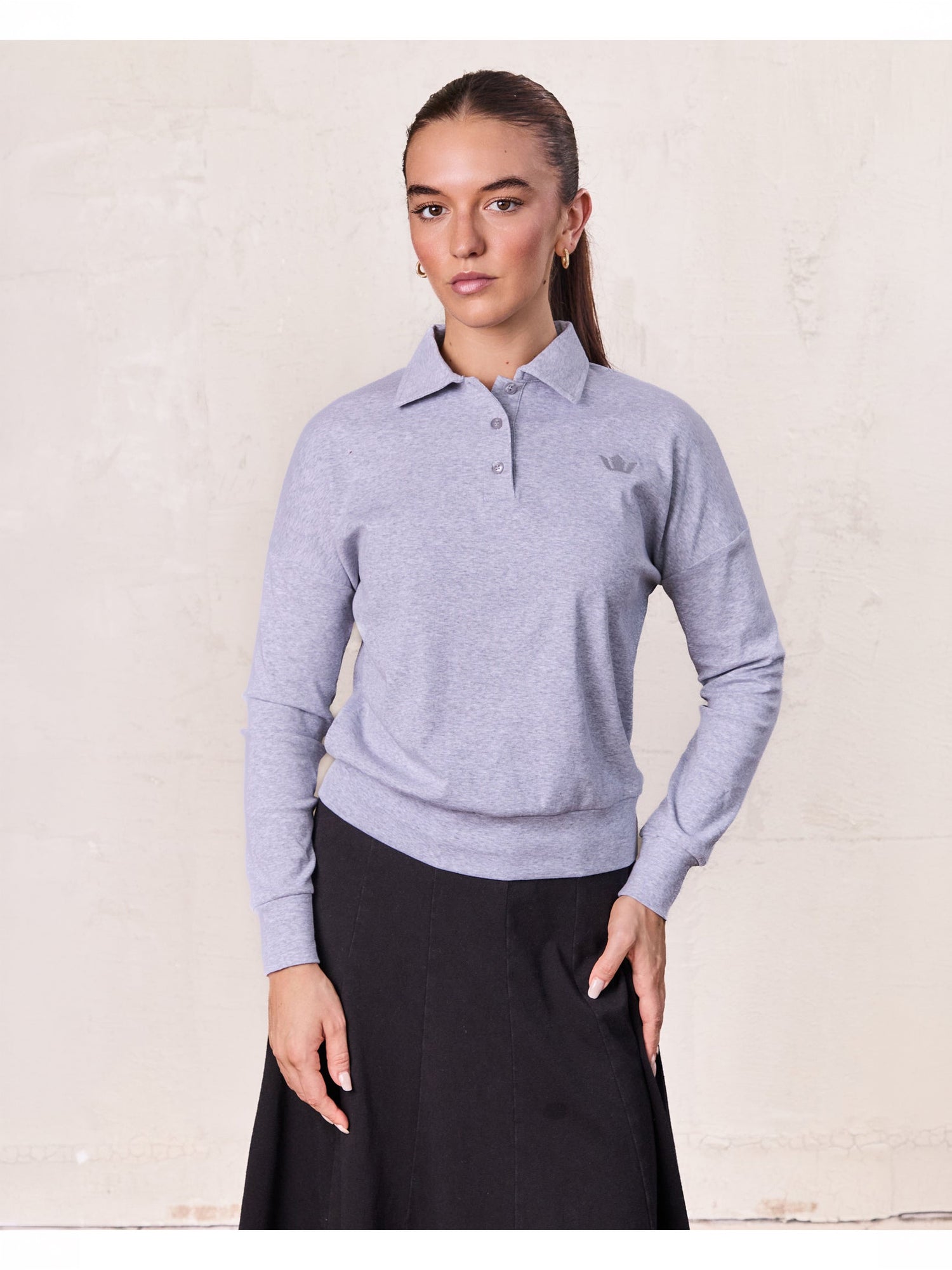 Collared Bomber Tee-Heathered Grey