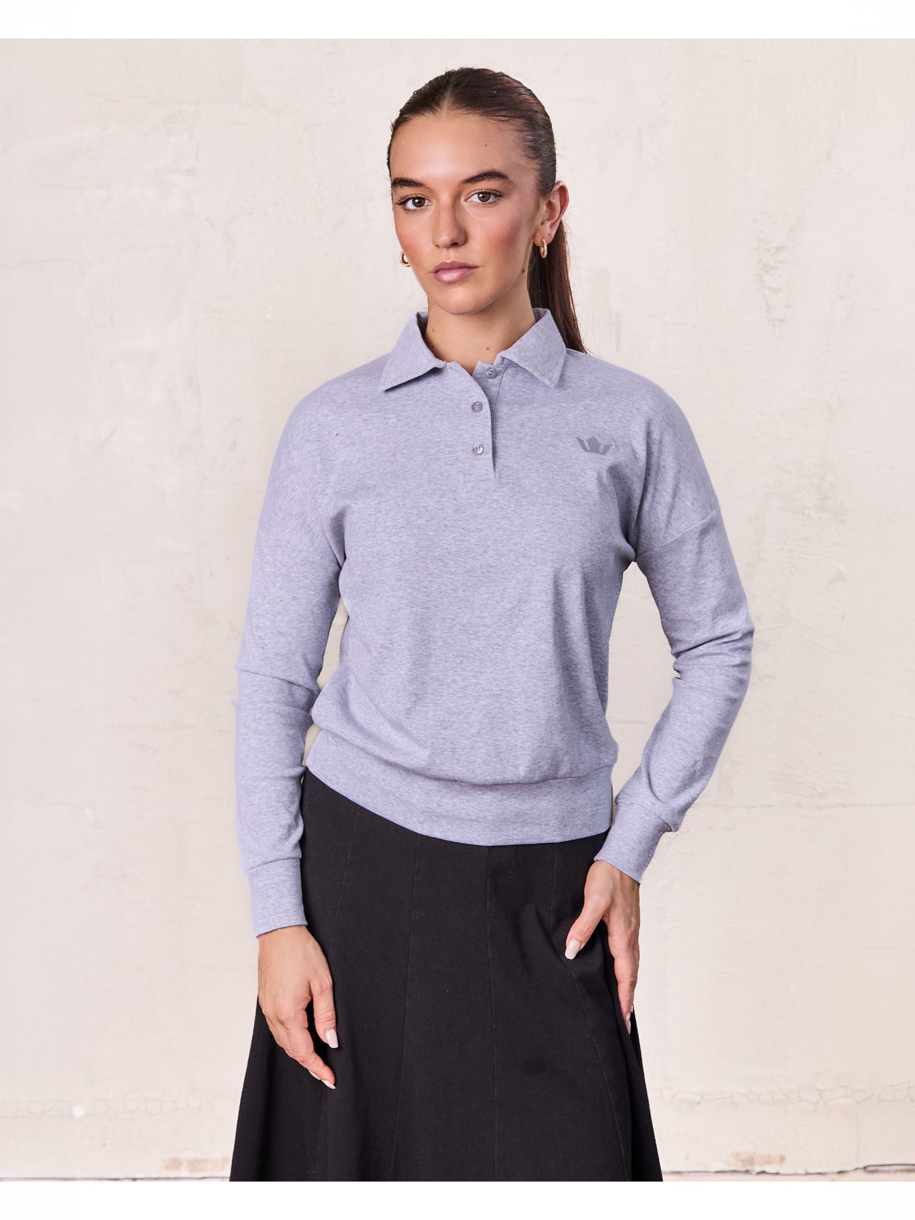 Collared Bomber Tee-Heathered Grey