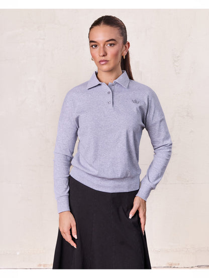 Collared Bomber Tee-Heathered Grey