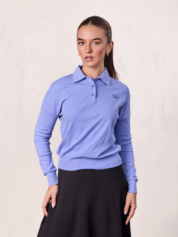 Collared Bomber Tee-Periwinkle