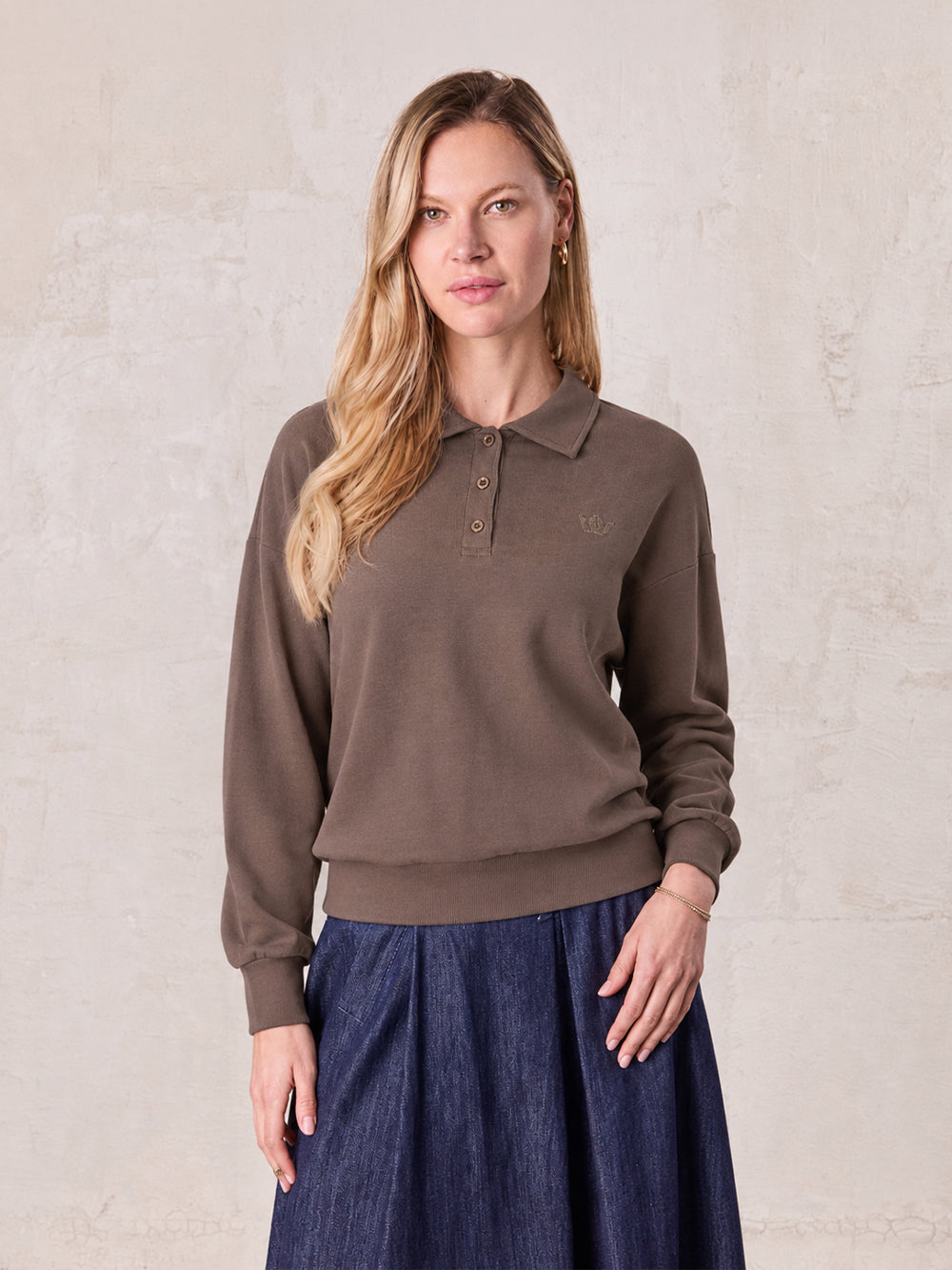Collared Bomber Tee-Taupe