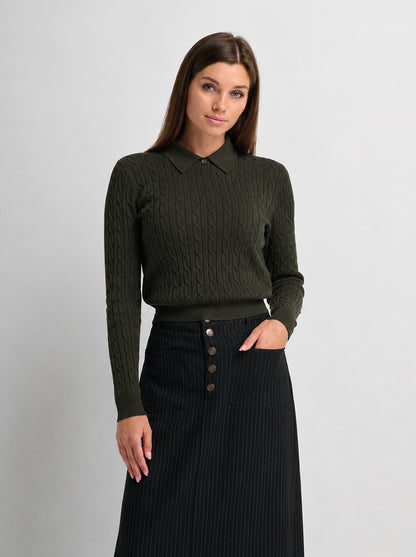 Collared Cable Sweater - Green