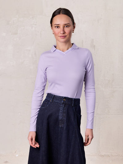 Collared High V T-Shirt-Lavender