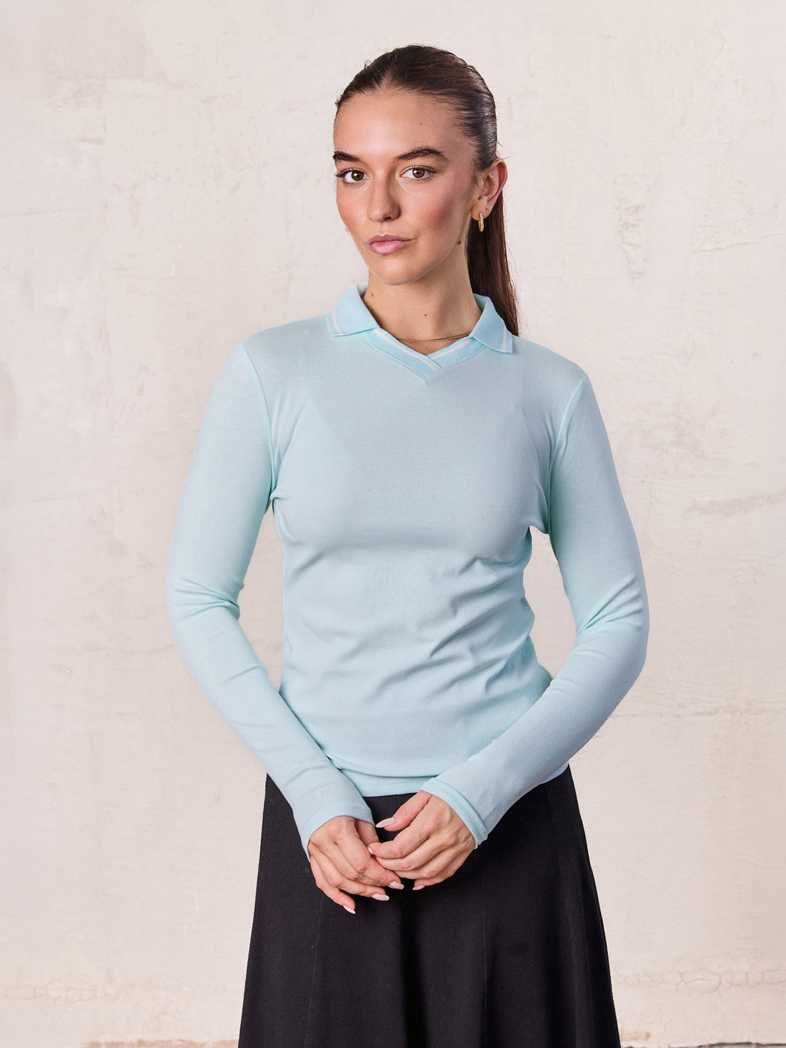 Collared High V T-Shirt-Mint