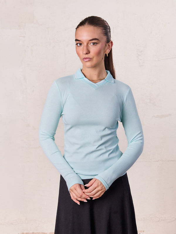 Collared High V T-Shirt-Mint