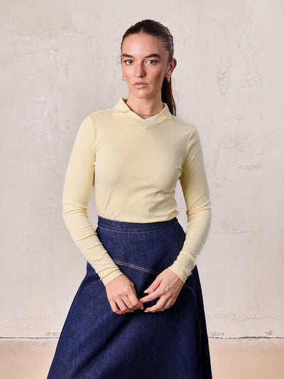 Collared High V T-Shirt-Yellow