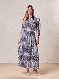 Collared Ruched Back Shirtdress-Navy Toille