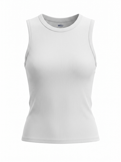 RIBBED CREW SLEEVELESS SHELL-WHITE