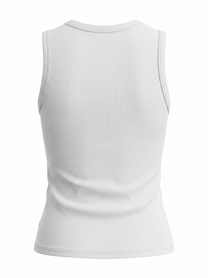 RIBBED CREW SLEEVELESS SHELL-WHITE