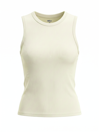 RIBBED CREW SLEEVELESS SHELL-CREAM