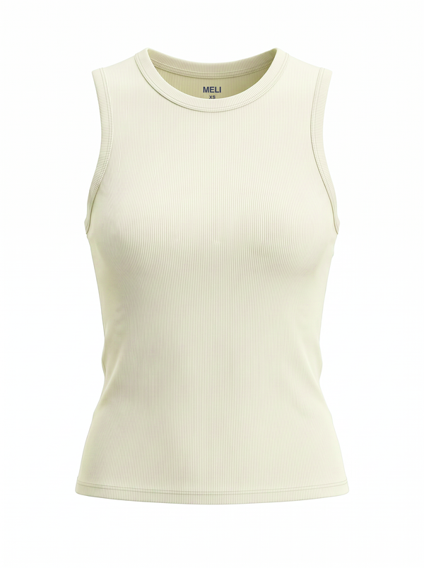RIBBED CREW SLEEVELESS SHELL-CREAM