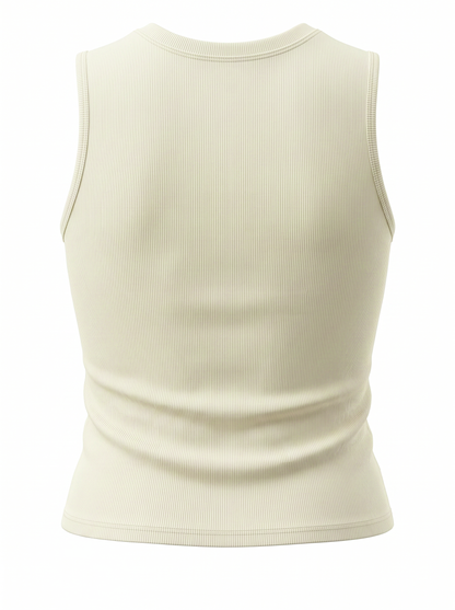 RIBBED CREW SLEEVELESS SHELL-CREAM