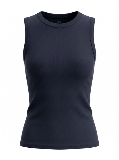 Sleeveless Basic Tee-Navy