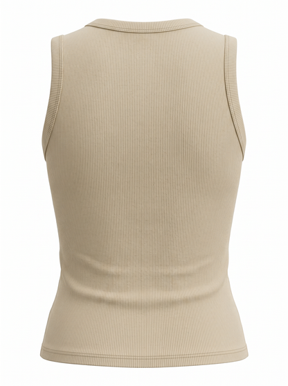 RIBBED CREW SLEEVELESS SHELL-TAN
