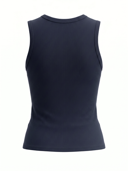 RIBBED CREW SLEEVELESS SHELL-NAVY