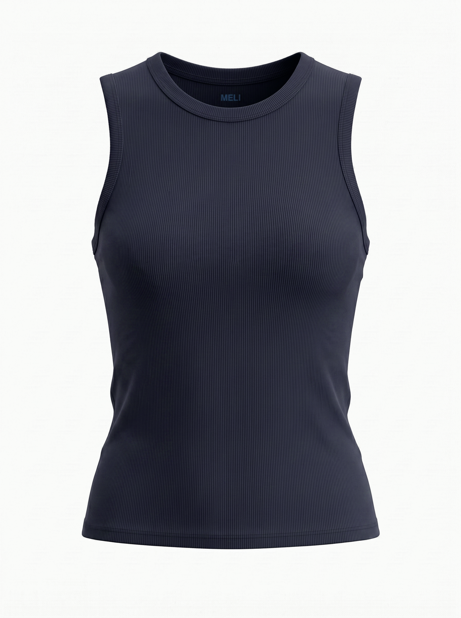RIBBED CREW SLEEVELESS SHELL-NAVY