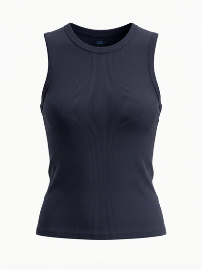 RIBBED CREW SLEEVELESS SHELL-NAVY