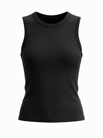 RIBBED CREW SLEEVELESS SHELL-BLACK