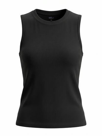 Sleeveless Basic Tee-Black