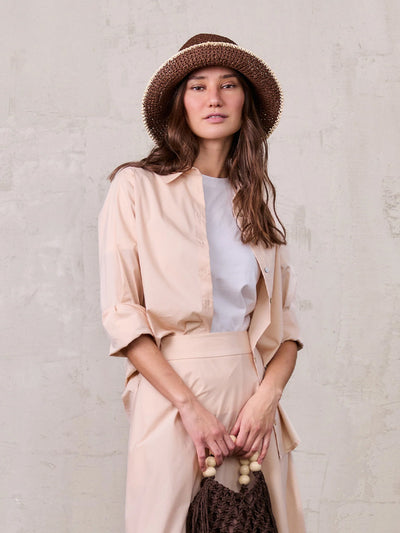 Cotton Button Down Blouse-Bone