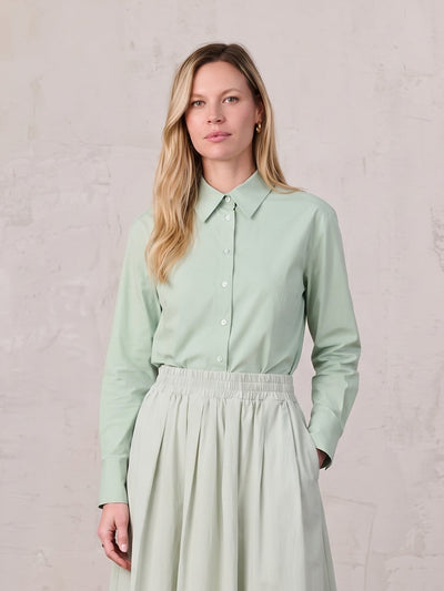 Cotton Button Down Blouse-Dusty Mint