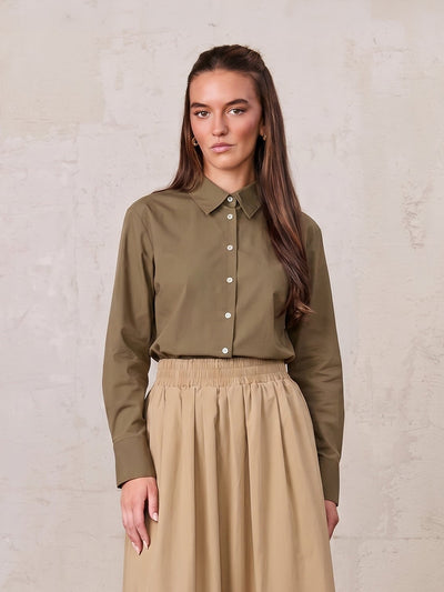 Cotton Button Down Blouse-Mocha Mousse