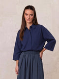 Cotton Crop Blouse-Navy