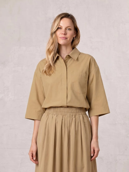 Cotton Crop Blouse-Sand