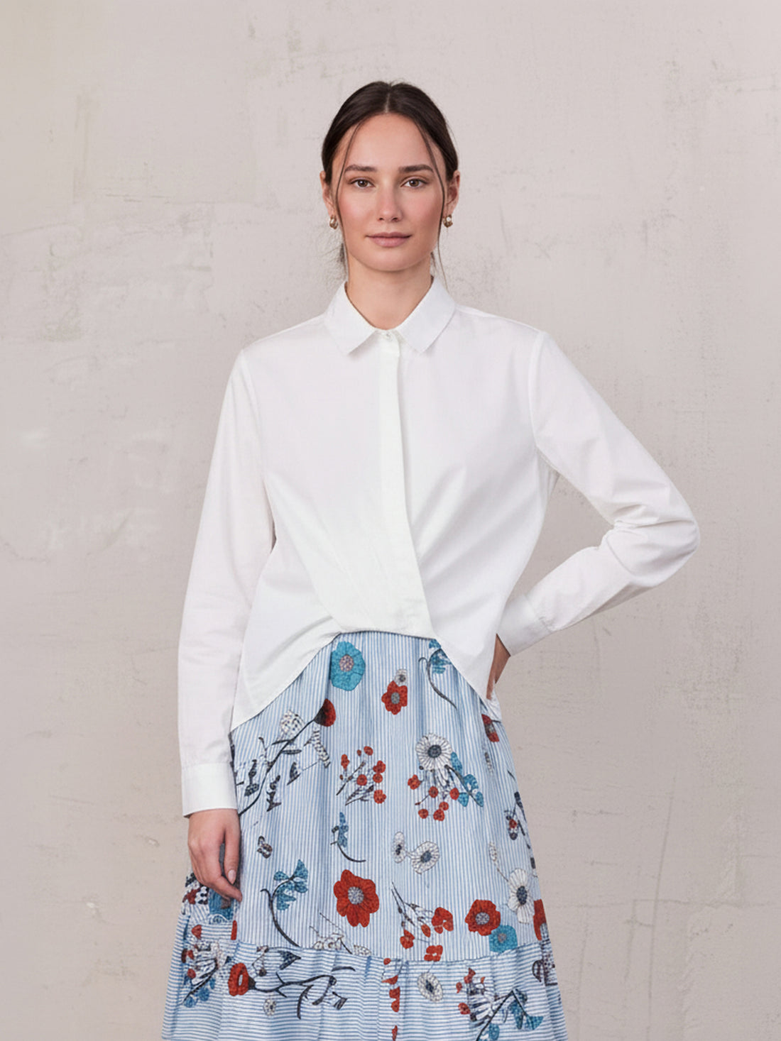 Cotton Front Crossover Blouse-White