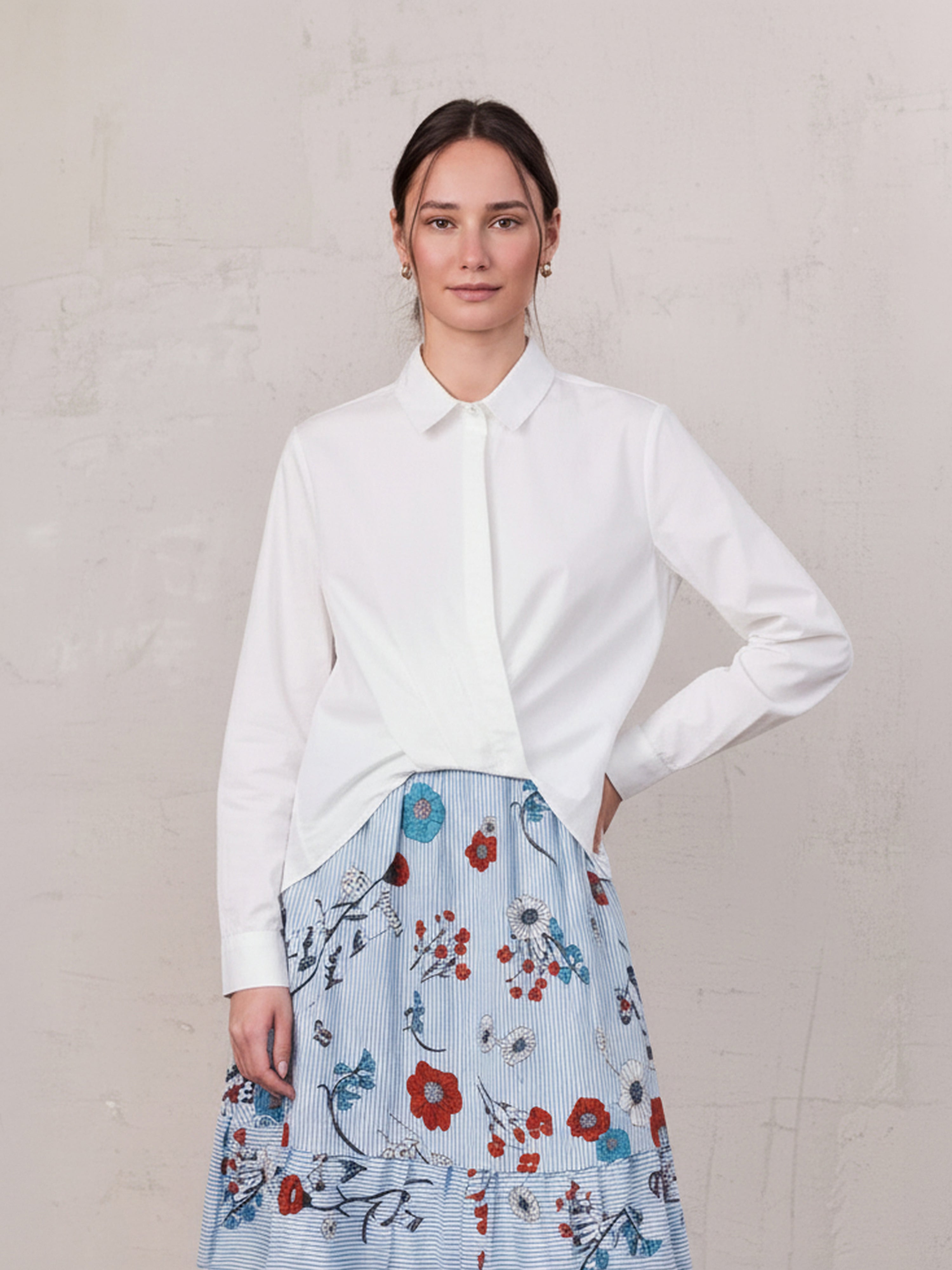 Cotton Front Crossover Blouse-White
