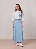 Cotton Yoke Circle Skirt-Blue